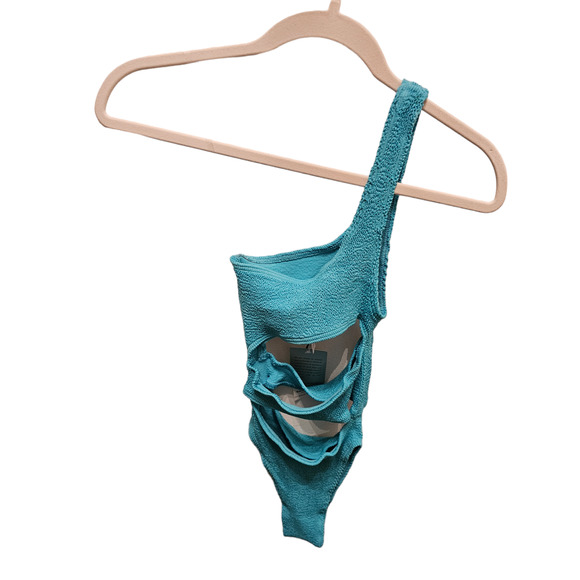 bond-eye Rico Cutout One-Shoulder OnePiece Teal Blue Green Swimsuit, Sz OS (2-8) - Picture 5 of 7